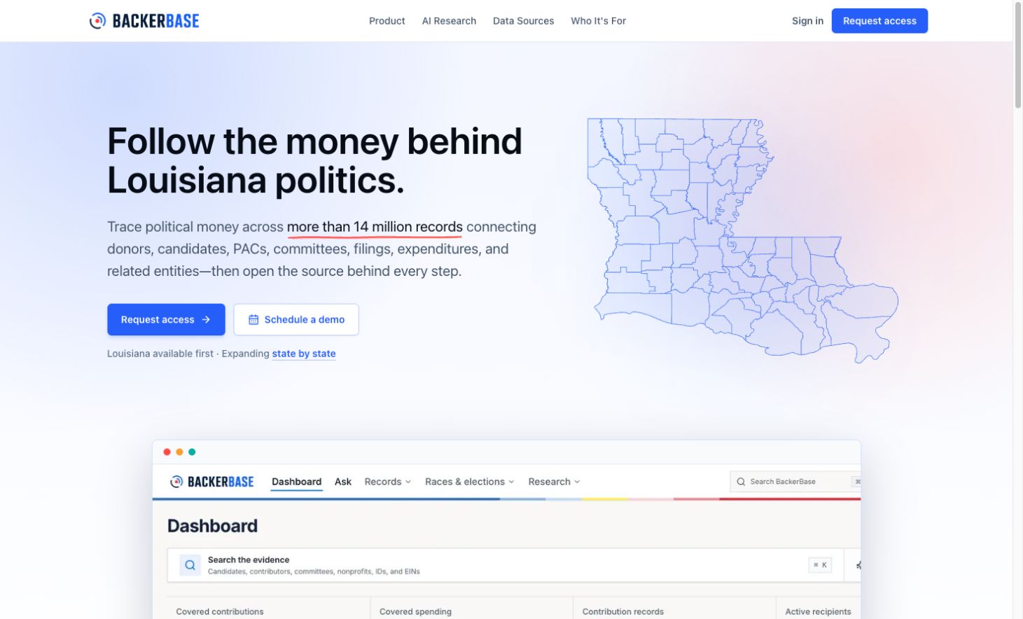 BackerBase political finance research homepage