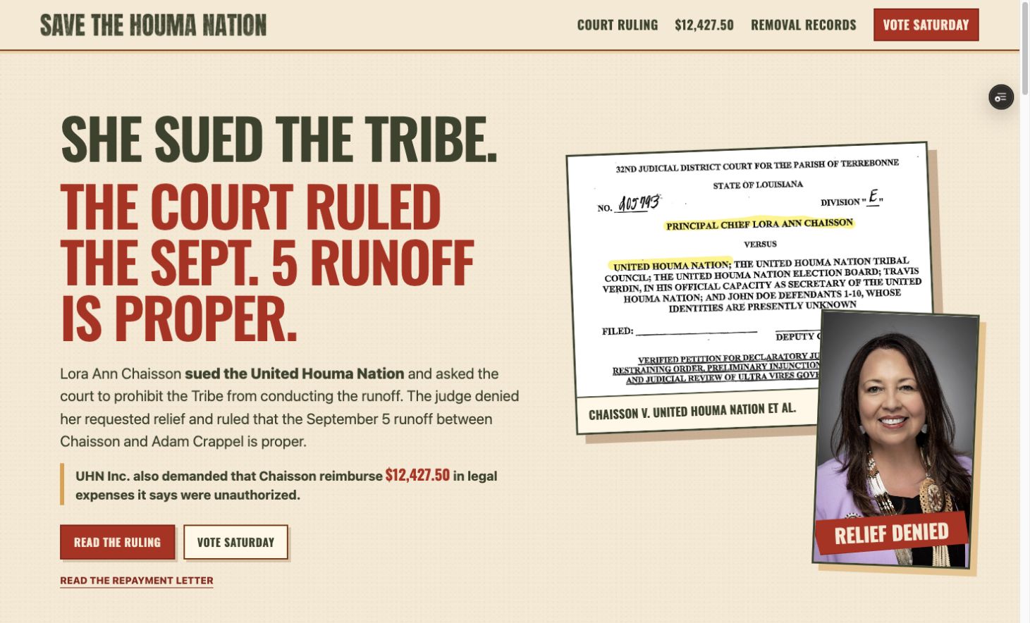 Save the Houma Nation election accountability homepage