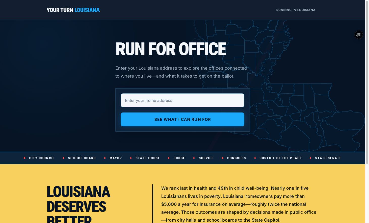 Your Turn Louisiana candidate recruitment homepage